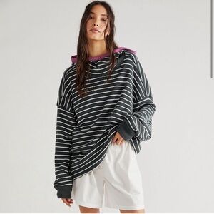 Free People We The Free Radical Thermal Hoodie Waffle Knit Oversized Size Large